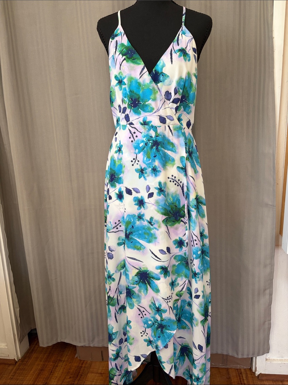 Sugarlips White Maxi Dress with Blue & Green Floral Print